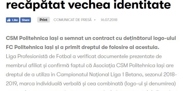 Politehnica Iași și-a recăpătat vechea identitate - Știri - LPF