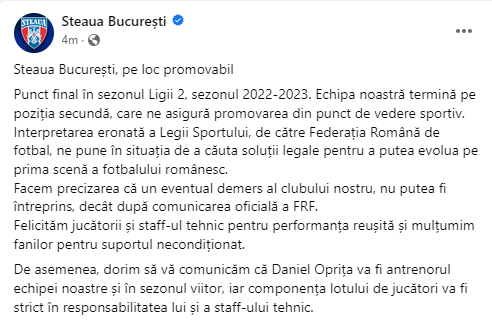 comunicat steaua bucurești promovare